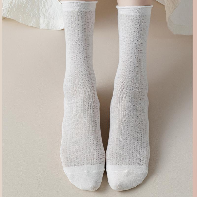 Lot de 5 paires de chaussettes Harajuku pour femme, couleur unie, en coton respirant, style tube central, collection printemps-été