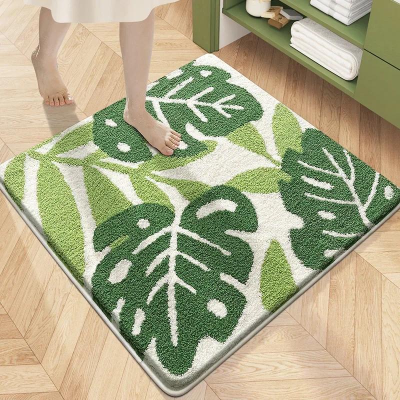 Square Floral Bath Mat, Ultra Plush Absorbent Bathroom Rug, Non-Slip Backing & Soft Touch Surface, Floor Mats for Bathroom Decor
