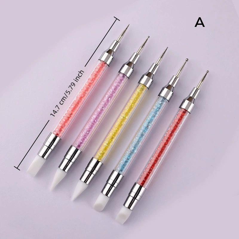 

5Pcs Professional Nail Art Silicone Embossing Brush Dual-Head Uv Gel Dotting Painting Pen Manicure Clay Sculpting Drawing Tools A