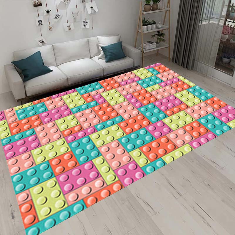 3D barevné geometrické blokové koberce do obývacího pokoje, ložnice, koberce s motivy stavebních kostek pro domácnost, dětský pokoj, protiskluzová podložka
