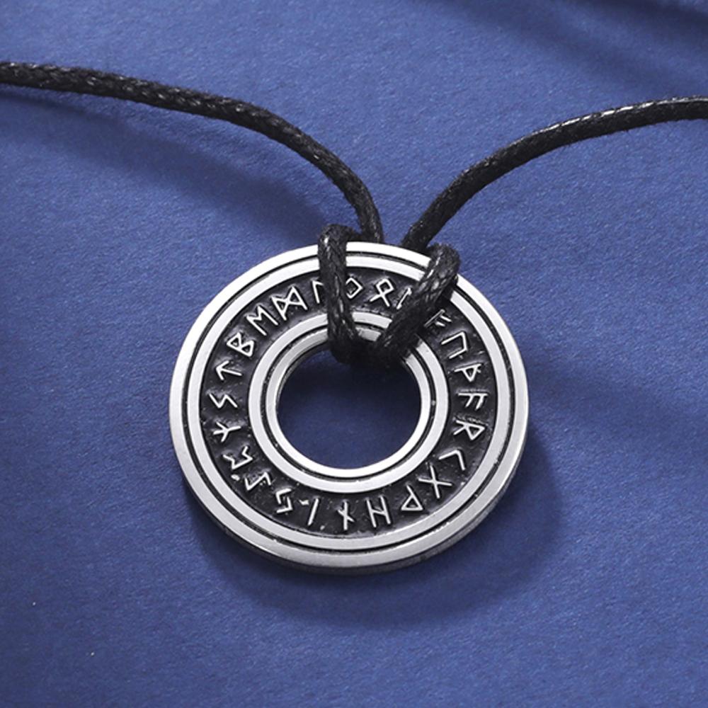 Dawapara Runes Necklace Norse Runic Elder Futhark Circle Talisman Pendant Ireland Religion Vintage Gift Stainless Steel