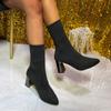 2025 Autumn/Winter Knitted Elastic Fabric Socks Boots Women's High Heels Short Boots Pointed Women's Ankle Boots Size 42