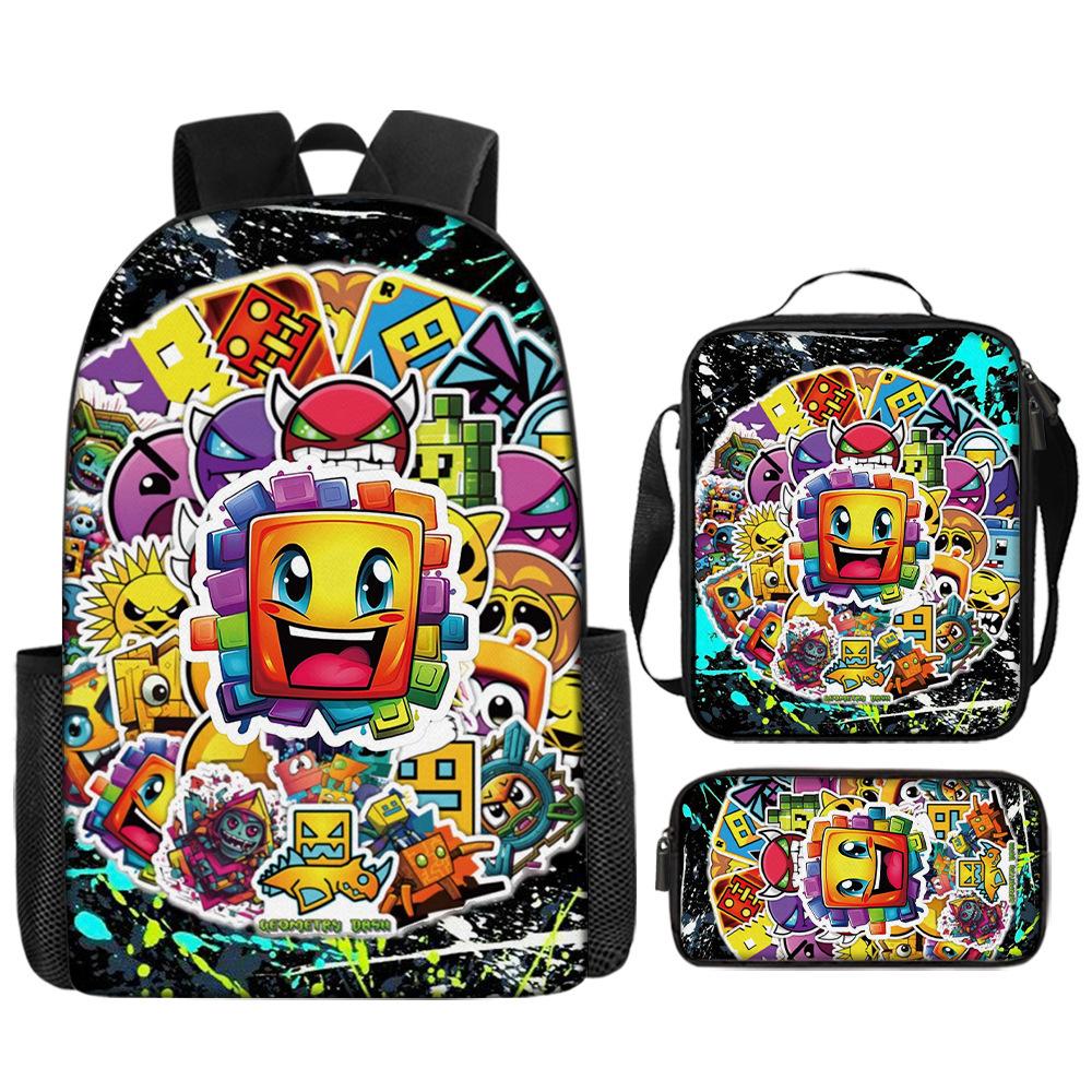 Luxe Populair Grappig Nieuwigheid Geometry Dash 3D Print 3 stuks/Set leerling Schooltassen Laptop Dagrugzak Rugzak Lunchtas Etui