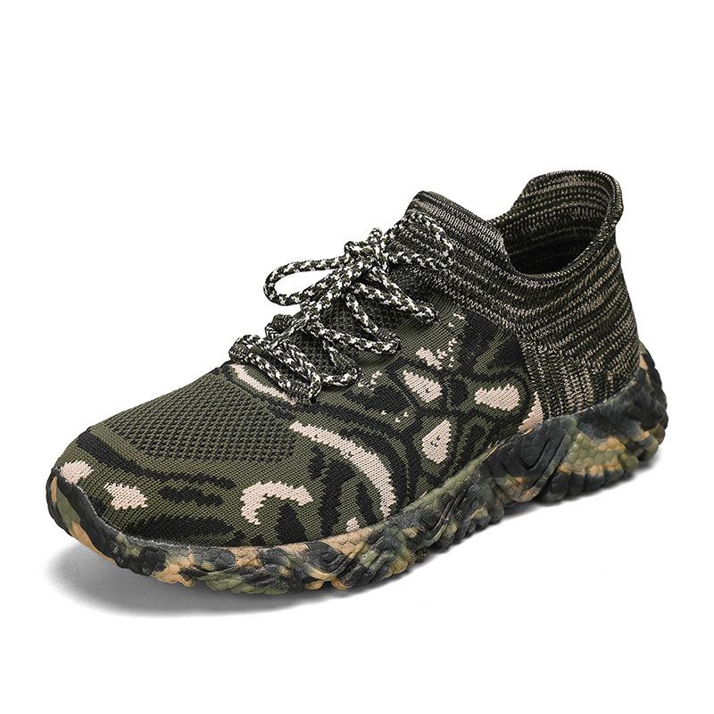 

Spring and Autumn camouflage shoes breathable couple outdoor sports cross-border fly-woven camouflage casual shoes 45 армія зелений колір