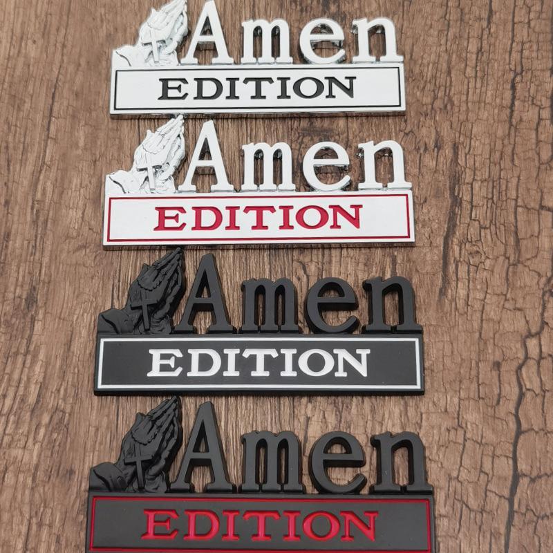 3D Metal Faith Car Emblem Praying Hands Cross Design 4 Colors Amen Edition Auto Badge Easy Apply Sticker for Drivers