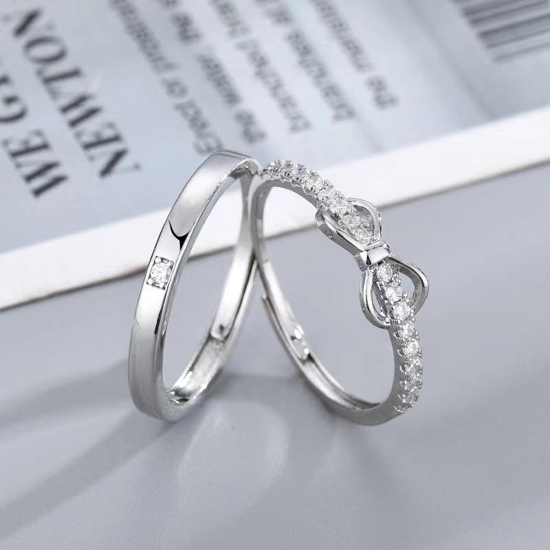 S925 Sterling Silver Adjustable Bowknot Couple Rings - Valentine s Gift Adjustable Open End