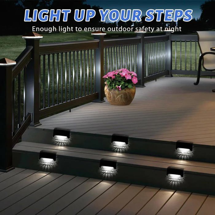 ®RisingFF Set of 8 Outdoor LED Solar Lights, Waterproof, for Patio, Staircase (White Light) [Energy Class A]