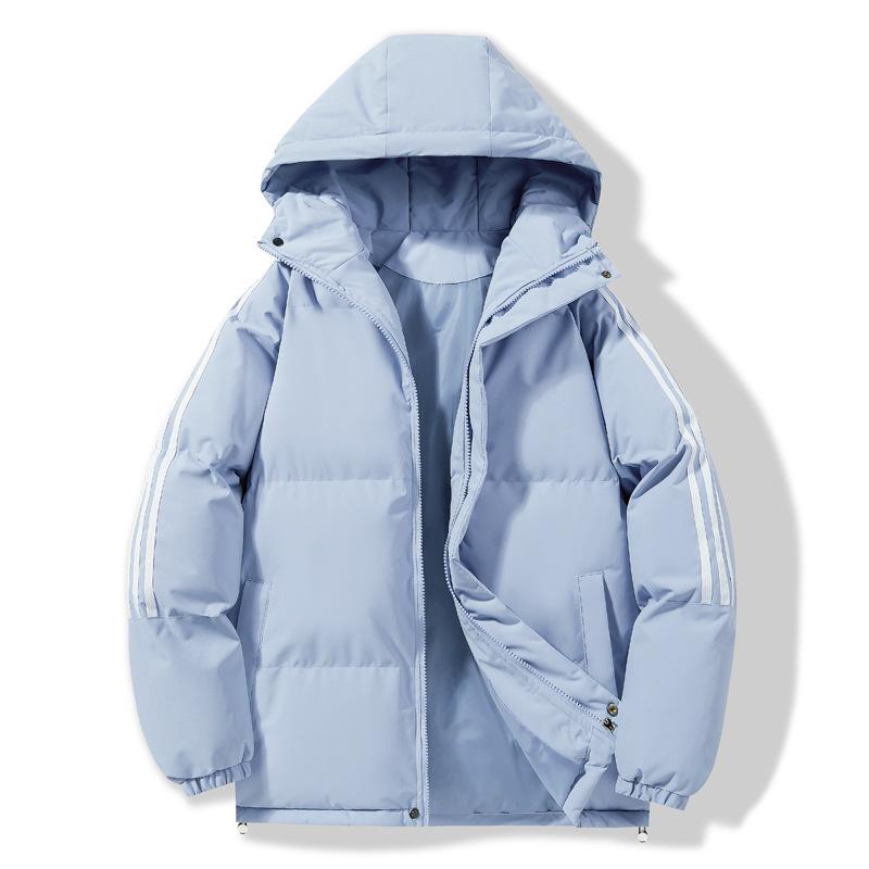 Striped Hooded Cotton Jacket for Men and Women, Winter Couples, Cotton Plus Thickened Jacket for Men