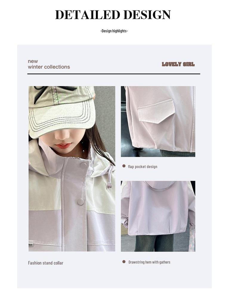 Girls' 2025 Autumn Casual Branded Windbreaker Jacket