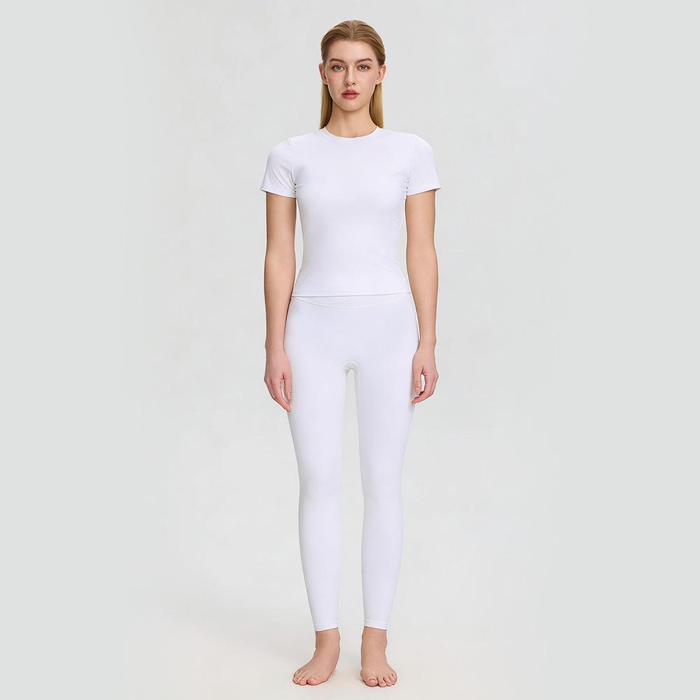 Bare-Feel Five-Piece Yoga Set: Long & Short Sleeve Tops, Chest Pads, Tight Slimming High-Waisted Pants.