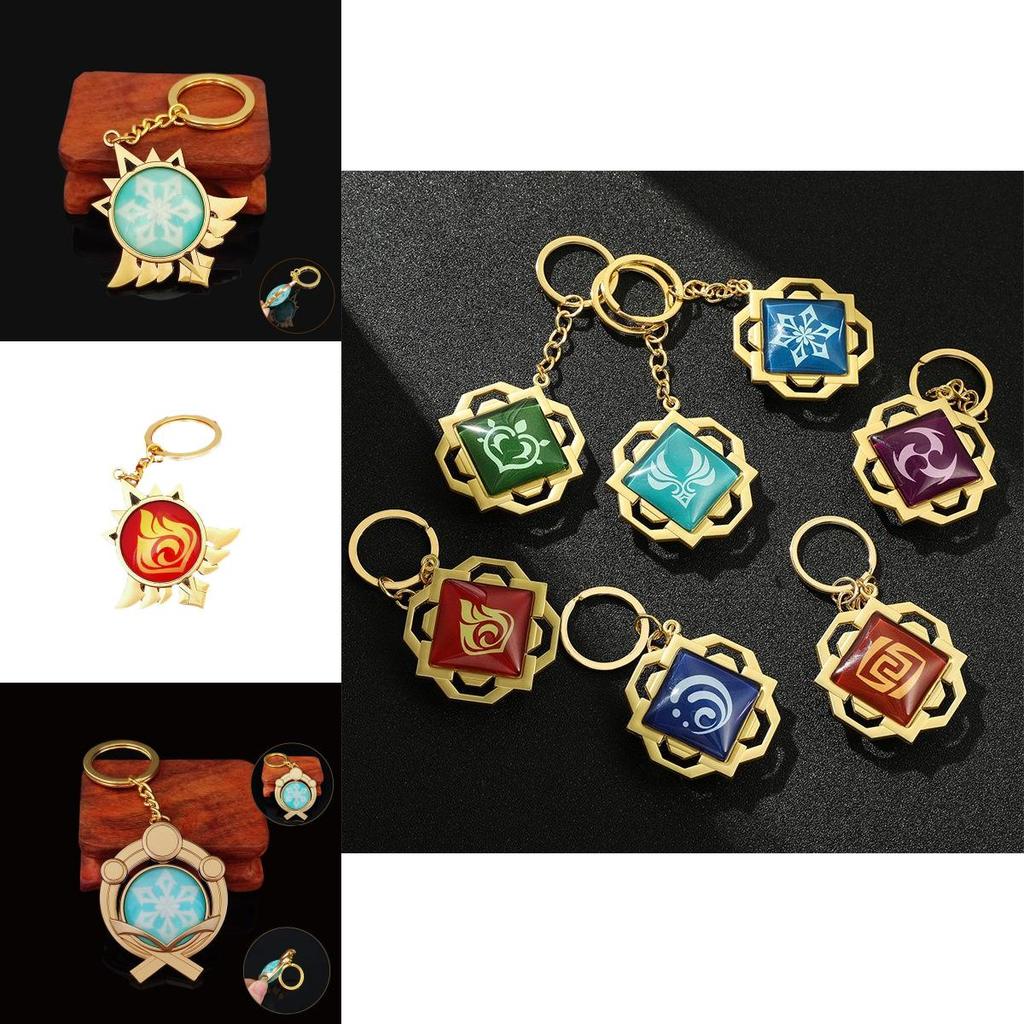 Genshin Impact Seven Elements Keychain Featuring Geo Anemo Electro Dendro Hydro Pyro Cryo Design