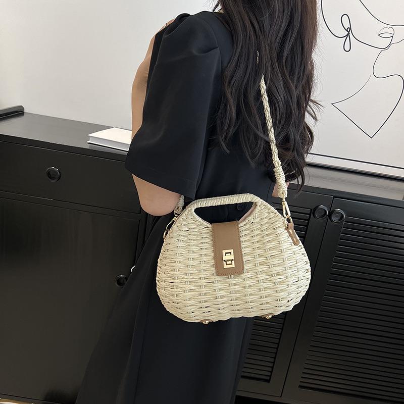 Nuova borsa intrecciata in paglia di alta qualità, nuova borsa a mano estiva da donna, stile pastorale, tessuta a mano