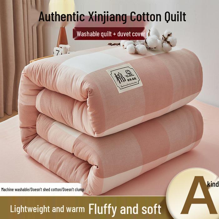Washable Xinjiang Cotton Plaid Quilt for Students - Removable Cover & Pad