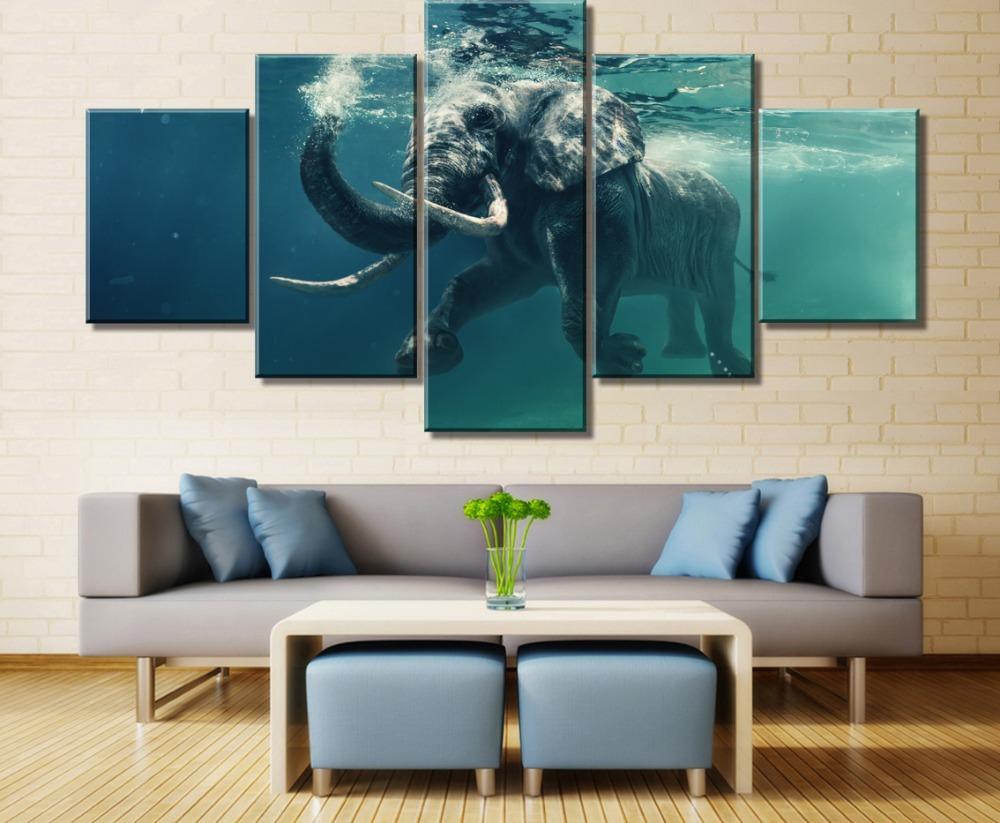

5 шт. HD печать большой слон плавание живопись холст настенная художественная картина украшение дома гостиная холст картина без рамки 20x35cm*2 20x45cm*2 20x55cm*1