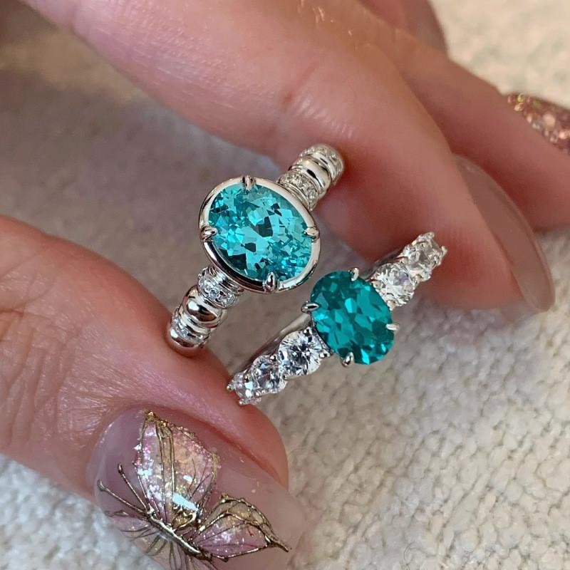 Trendy Luxurious Blue Zirconia Adjustable Ring For Women Fashionable Wear