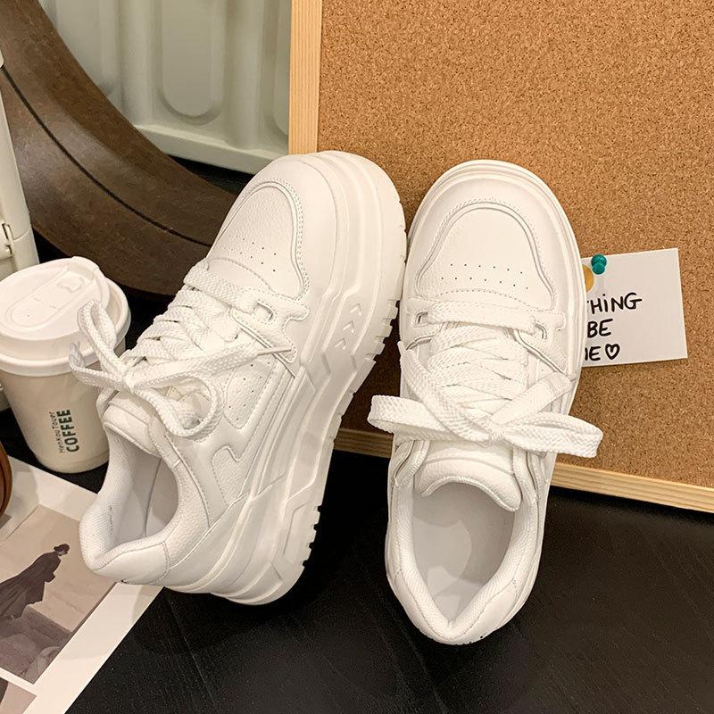 Height Increase 6.5CM Soft Leather Platform White Shoes Women's New Versatile Board Shoes Non-slip Casual Sports Shoes