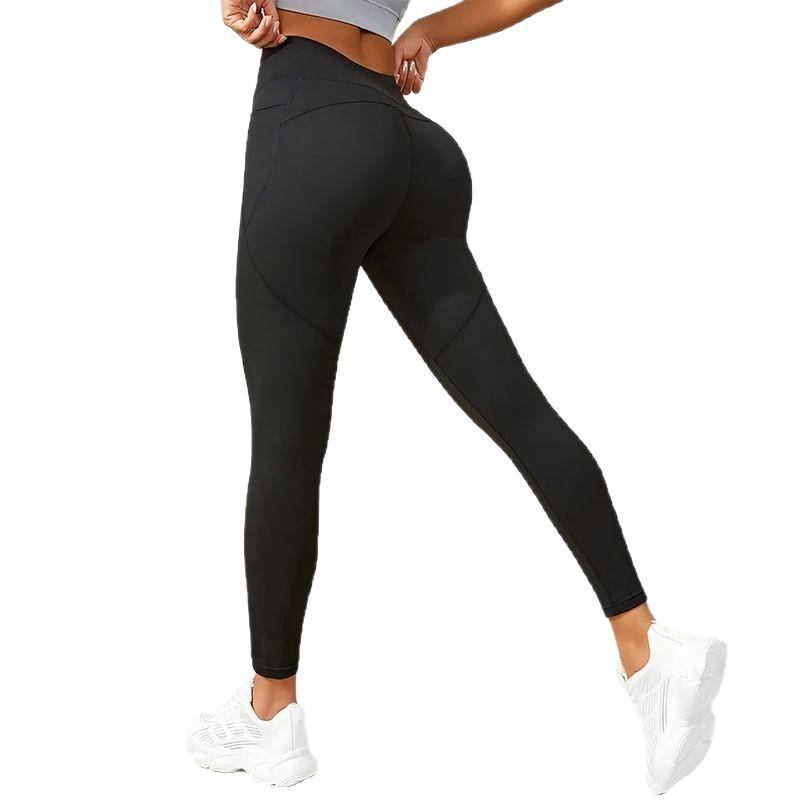 European and American new solid color yoga pants women's yoga sports running fitness high waist tight fitness pants yoga clothes
