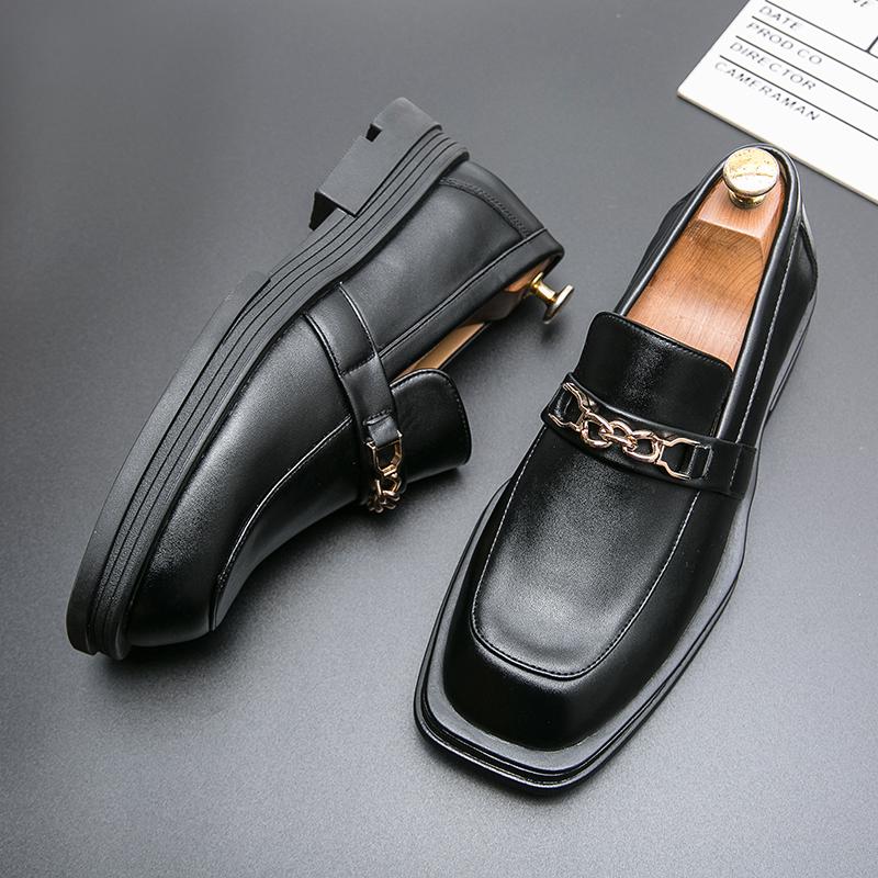New Designer Metal Chain Dress Thick Bottom Leather Shoes For Men Formal Wedding Prom Homecoming Sapatos Tenis Masculino