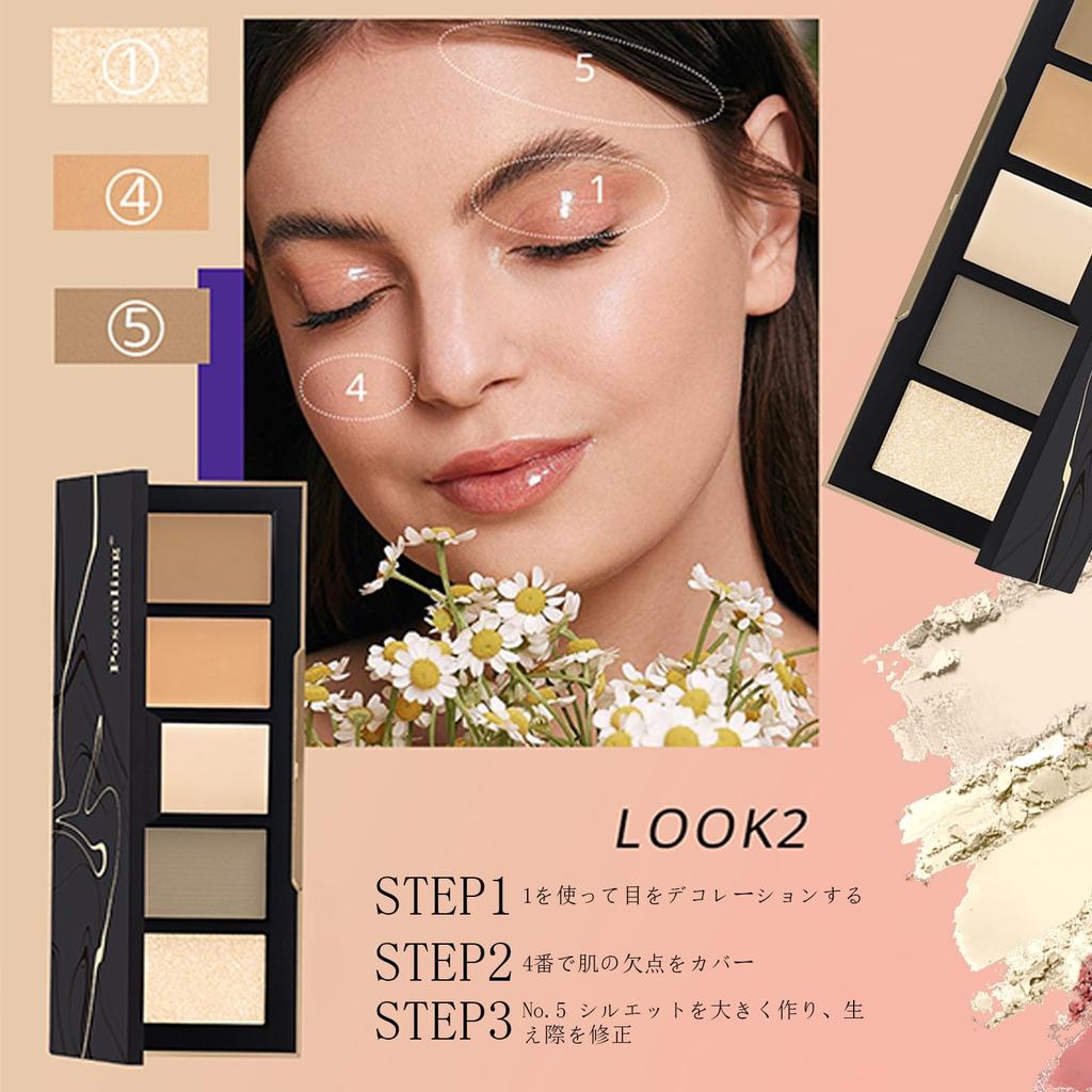 Gevlonecirly palette with nose and matte highlighter for concealing and 3D 01 Food 5-color shadow, highlight, shadow, contouring. #Natural