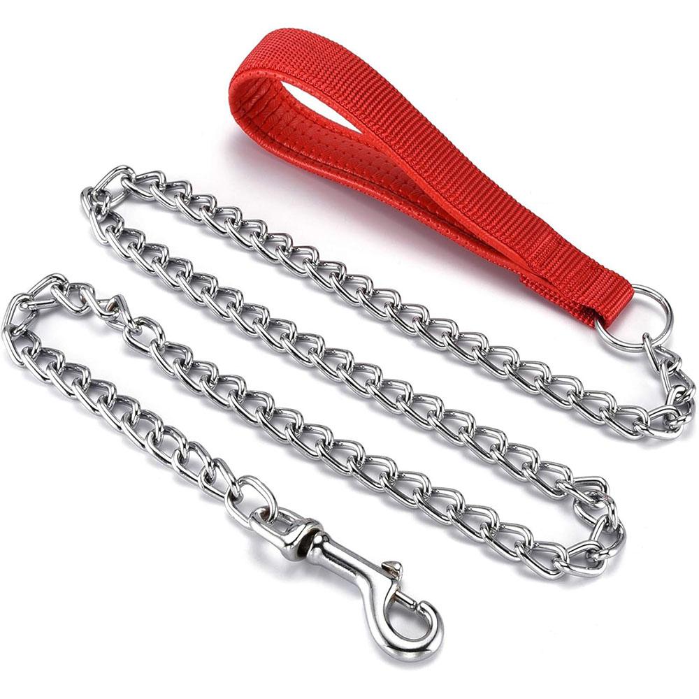 Heavy Duty Metal Chain Dog Leash with Strong and Durable Nylon Padded Handle for Training Large and Medium Sized Dogs 2/3/4mm