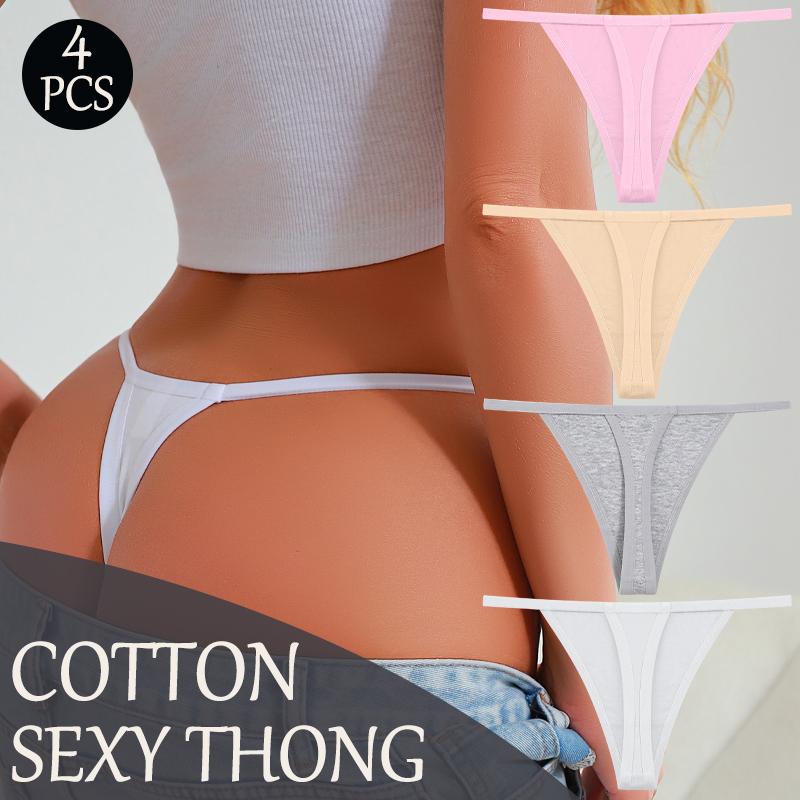 

FINETOO 4Pcs Women‘s Seamless Cotton Panties Solid Color Low Rise Elastic Thong Underwear Soft Breathable G-string Female Sexy Lingerie XL