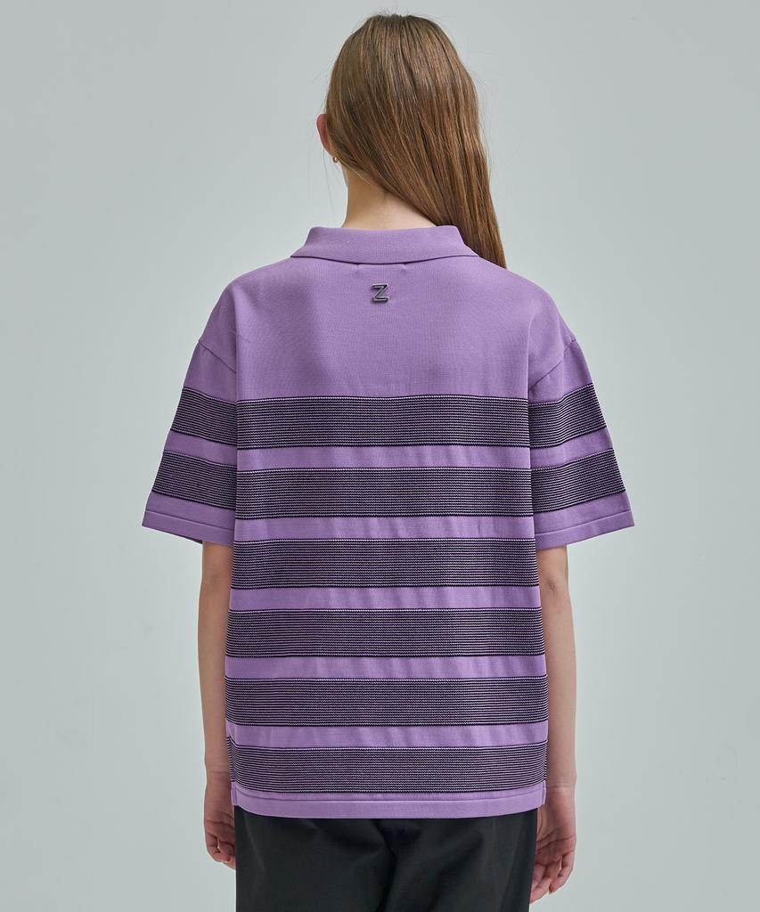 ZENSAI Striped Polo Knit Purple