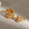 Fashion Stainless Steel Peach Heart Zircon Rings For Women 18K Gold Plated Jewelry Waterproof Gifts