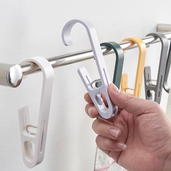 Shower Curtain Clips Laundry Hook with Clip, Non-Drilling ABS Closet Organizer, Multi Purpose Portable Clothes Drying Durable Anti-slip Clip for Home