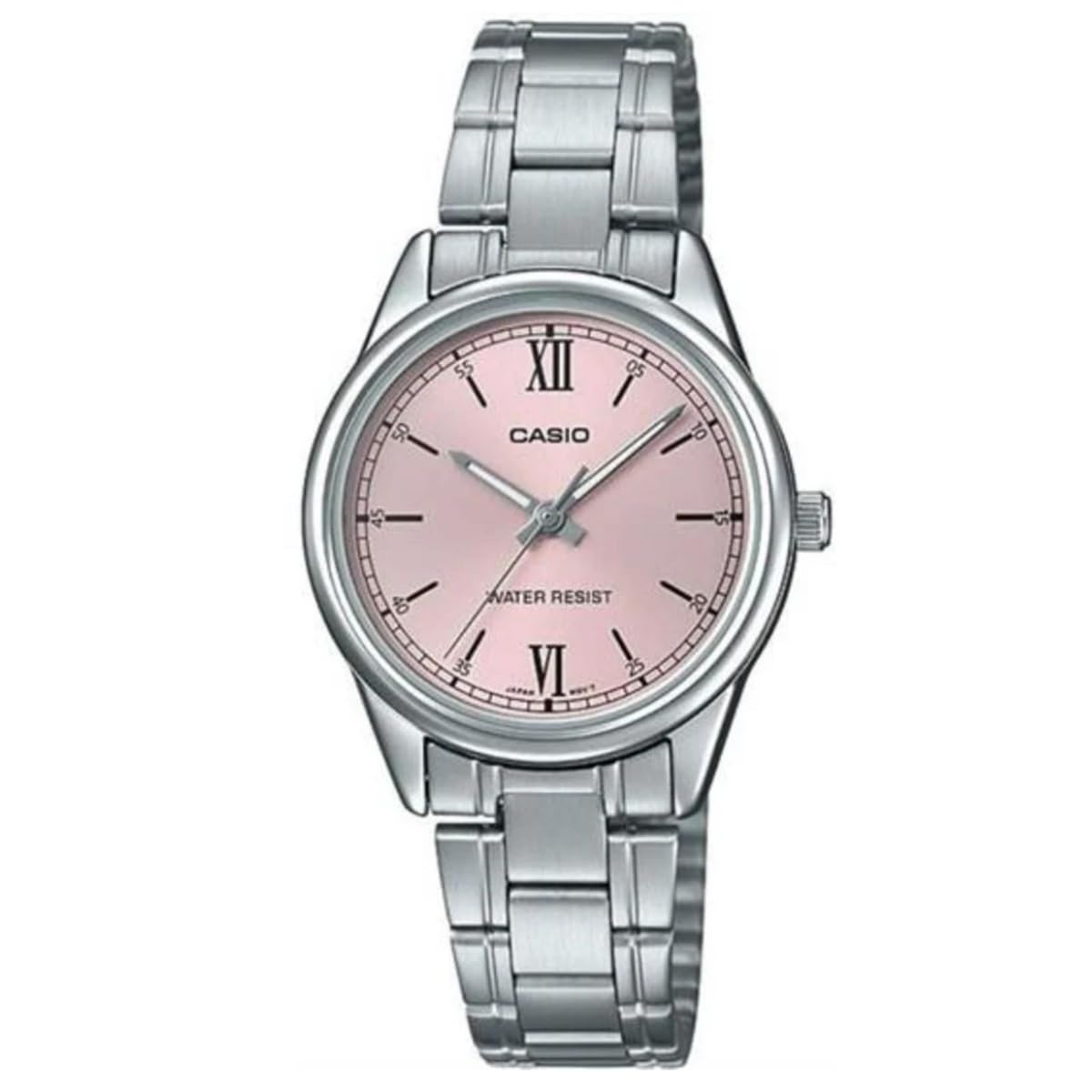 Casio Women s Standard Stainless Steel Wristwatch LTP-V005D-4B2 Pink Dial 3-Hand Analog