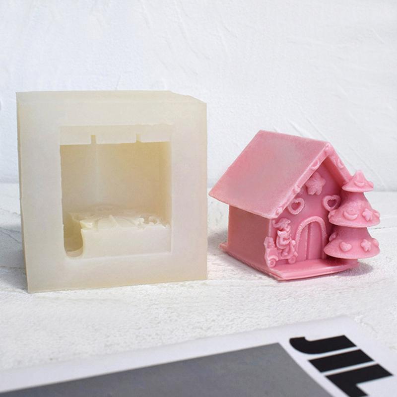 Christmas House Candle Mold Christmas House Plaster Silicone Resin Mold House Shape Silicone Mold Christmas Tree Easy Demolding