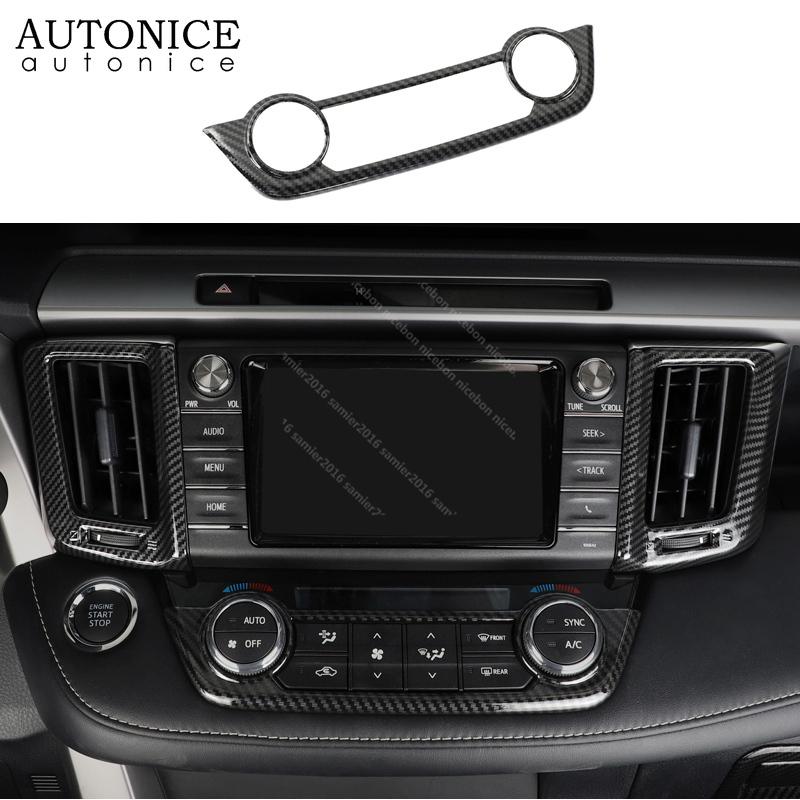 Cadre de boutons de console centrale intérieure couleur fibre de carbone, couvercle doré pour Toyota RAV4 2013 2014 2015 2016 2017 2018