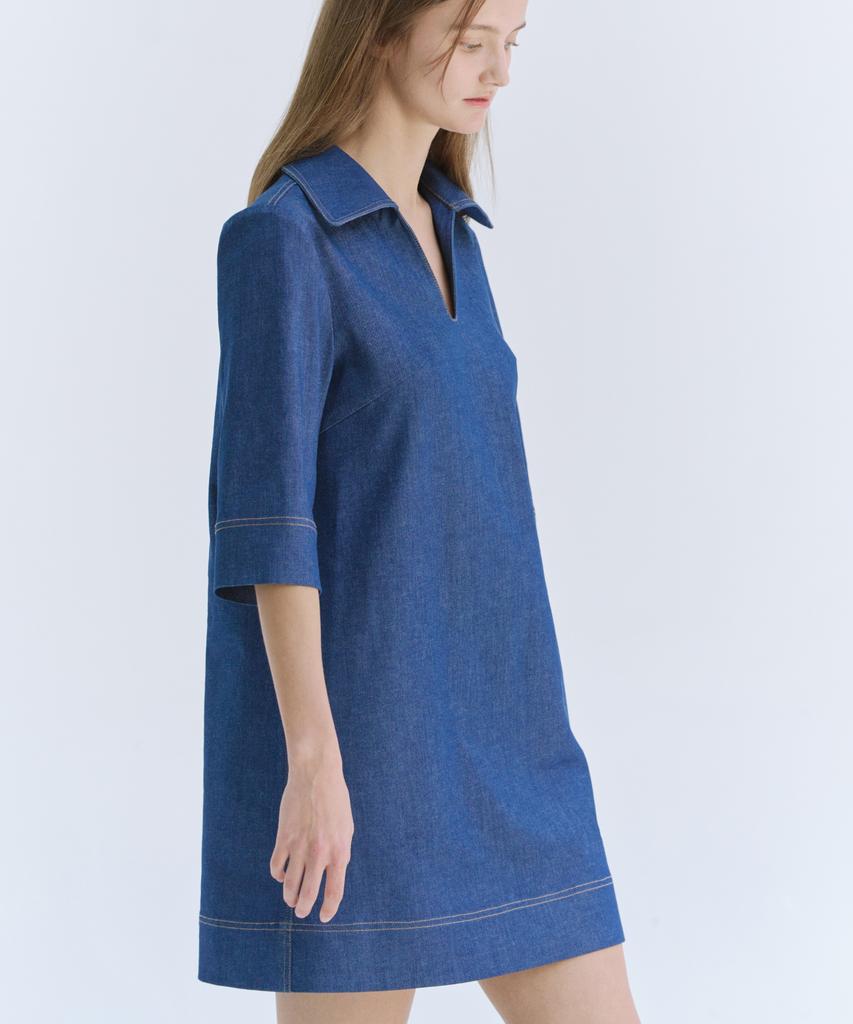 Okuka Stitch Denim Dress, Blue