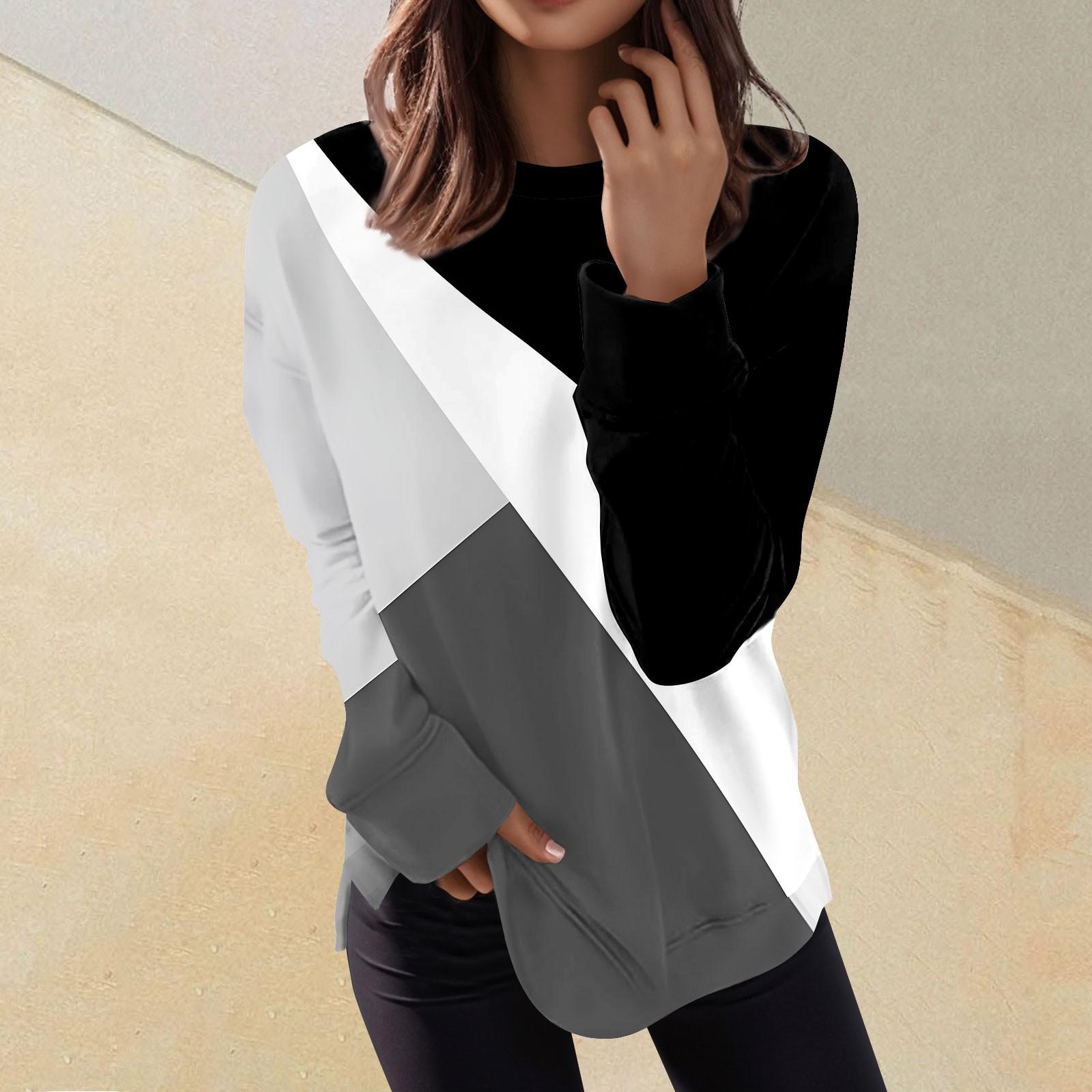 

Женская мода пуловер с длинным рукавом Повседневная футболка Свободный топ с геометрическим принтом и принтом M чёрный