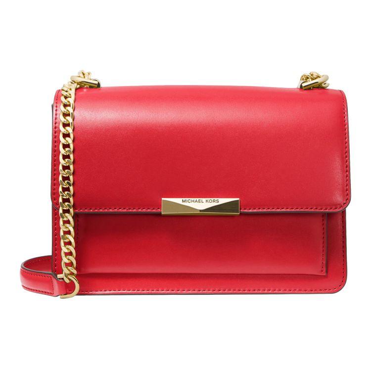 Michael Kors Jade Flap Chain Solid Color Minimalist Leather Shoulder Bag Women Shoulder Bag Red 30S9GJ4L9L683