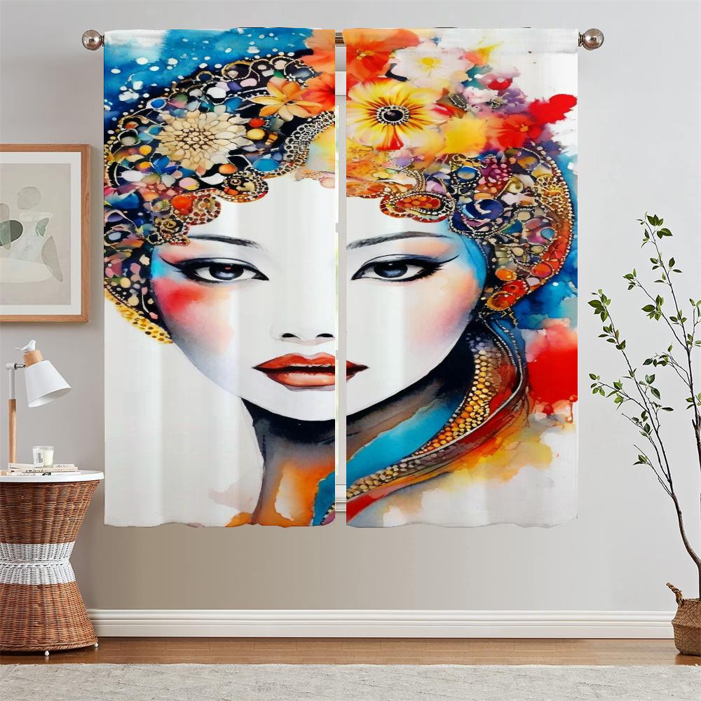 Bedroom Blackout Curtains Offers Woman Portrait Tentacles Tulle In Kitchen Curtains 2 Pieces Window Modern Home Decoration Blind