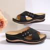 Slope Heel Flat Bottom Casual Slippers Women's New Cross Strap Solid Color Large Size Versatile Shoes