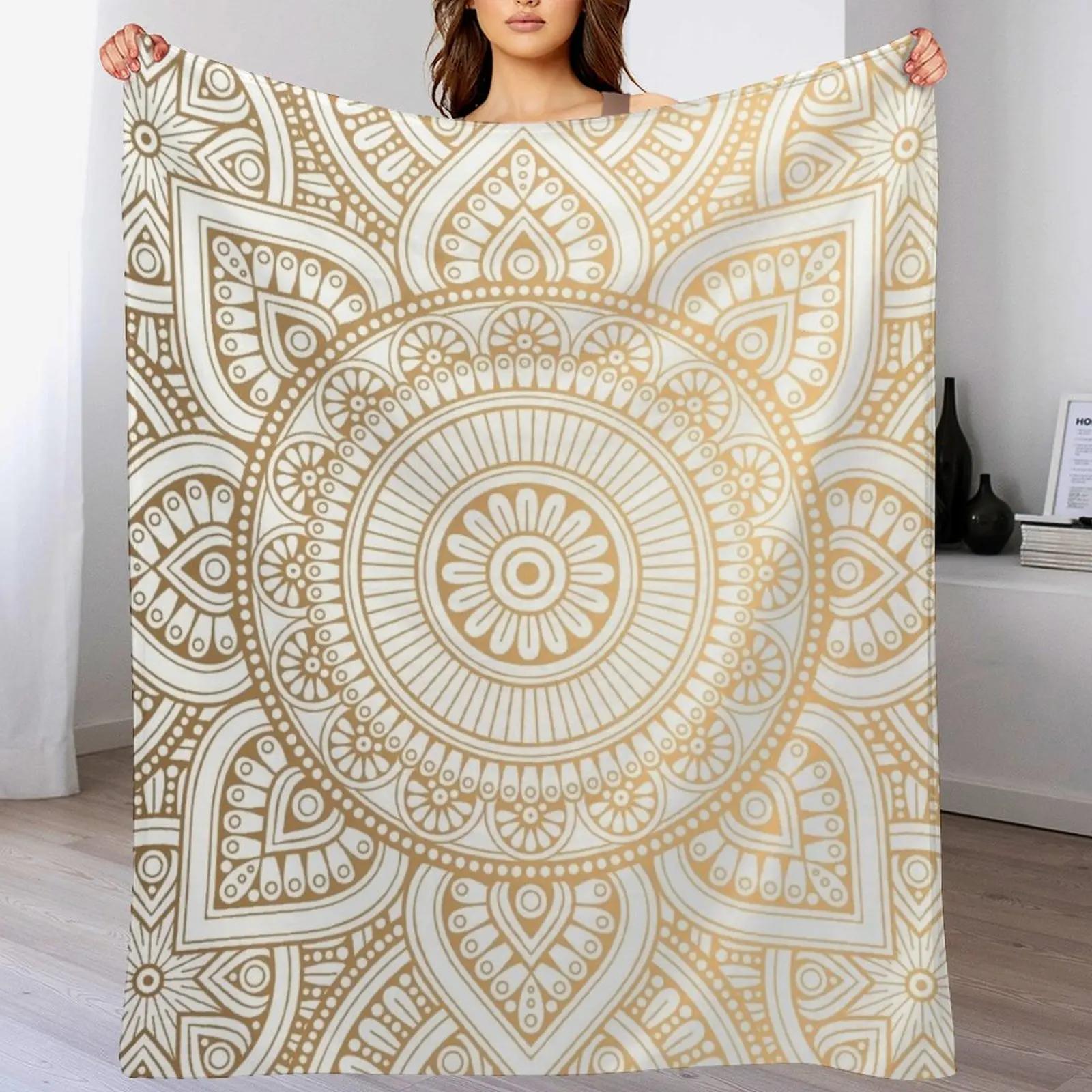 

Gold Mandala Pattern Illustration With White Shimmer Throw Blanket Stylish Couch Blanket for Home Living Room 102x76cm(40x30in)