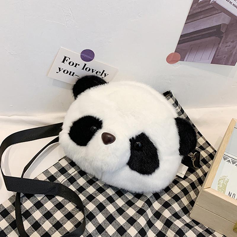 Panda Head Crossbody Bag Versatile Cute Plush Bag Cartoon Shoulder Bag