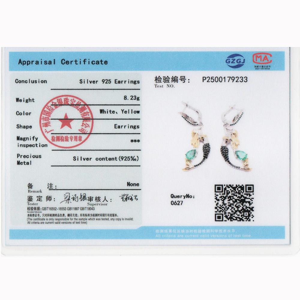 Elegant Mermaid Design earrings created pear 5*7mm emerald Nano 925 sterling silver jewelry for women proposal and banquet gift