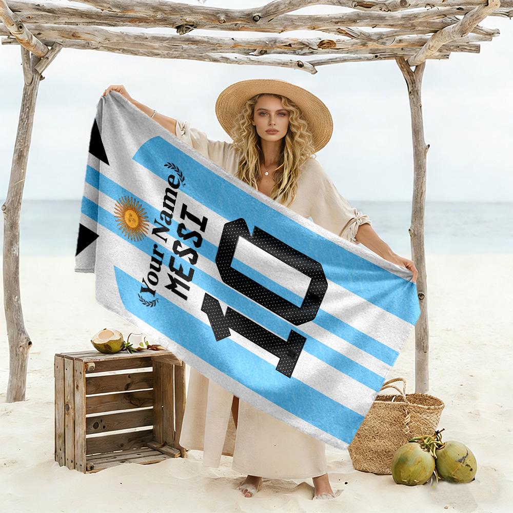 Football Messi Customize Your Name Beach Towel Soft Durable Quick-Dry Suitable for Swimming Gym Camping Yoga Vacation