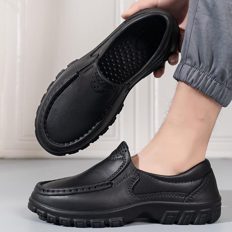 Fashion Men's Casual Shoes Non-Slip Thick Soles Wear-Resistant Waterproof Oil-Proof Slip-On Home Outing Work Shoes