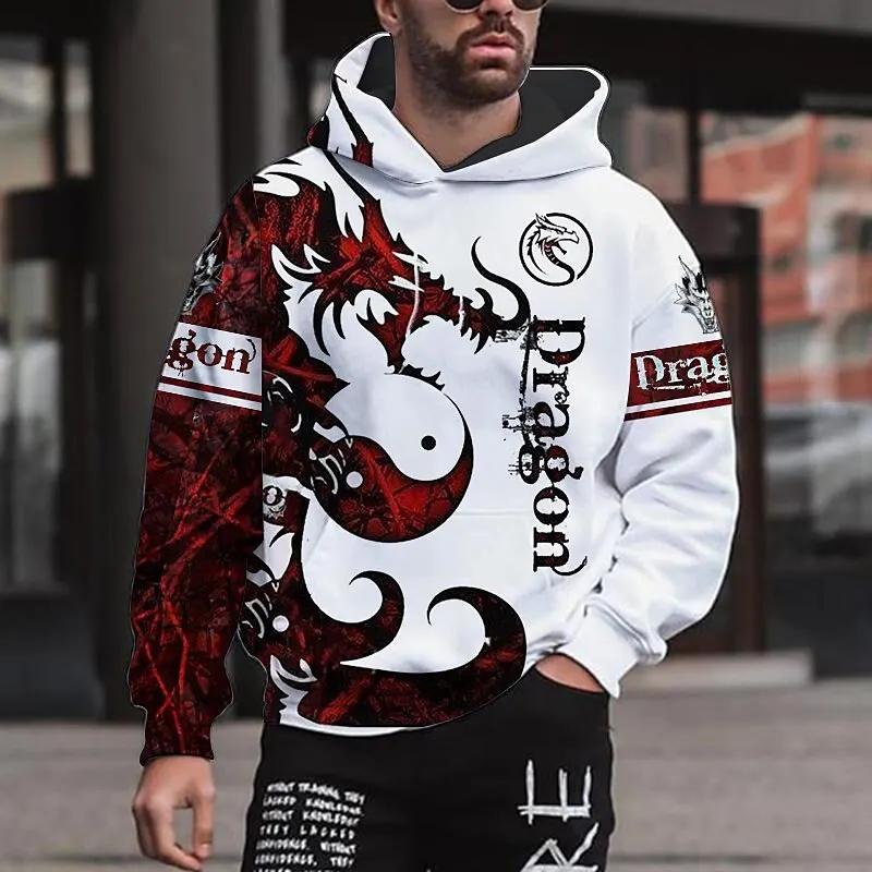 Men's Hoodie for Men Dragon Graphic 3D Print Sweatshirts Outdoors Pullover Clothing Daily Fashion Autumn Oversized Long Sleeve