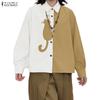 ZANZEA Blusa informal de retales de manga larga con cuello vuelto para mujer