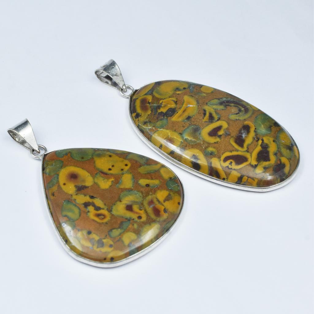 161.2 Ct Pair Pendant 925 Sterling Silver Fruit Jasper Pear-Oval CERTIFIED Gems My-334-k