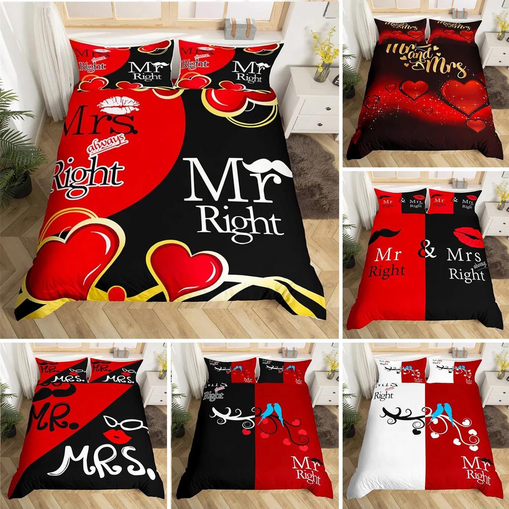 Mr Mrs Romantic Wedding Theme Comfortable Duvet Quilt Cover Pillowcase Bedding Set Children Bedroom Decoration Home Textile