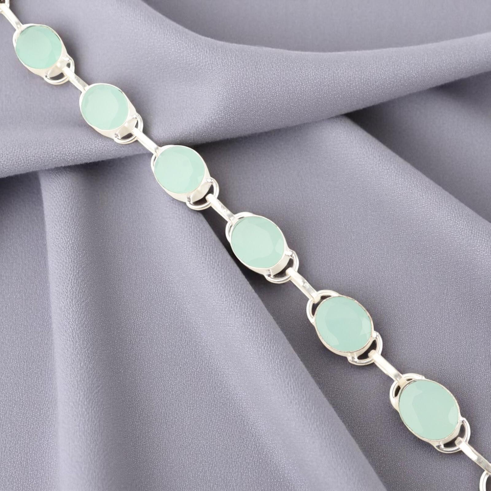 

Аква Халцедон Драгоценный Камень 925 Стерлинговое Серебро Ручная Работа Женский Ювелирный Браслет 8 RB-10-18