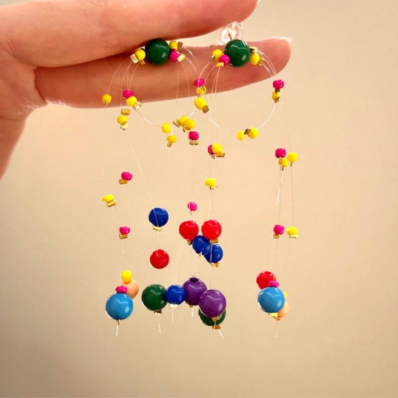 Color summer gorgeous fireworks earrings girl heart dopamine personality contrasting color fun stud earrings long beaded earrings