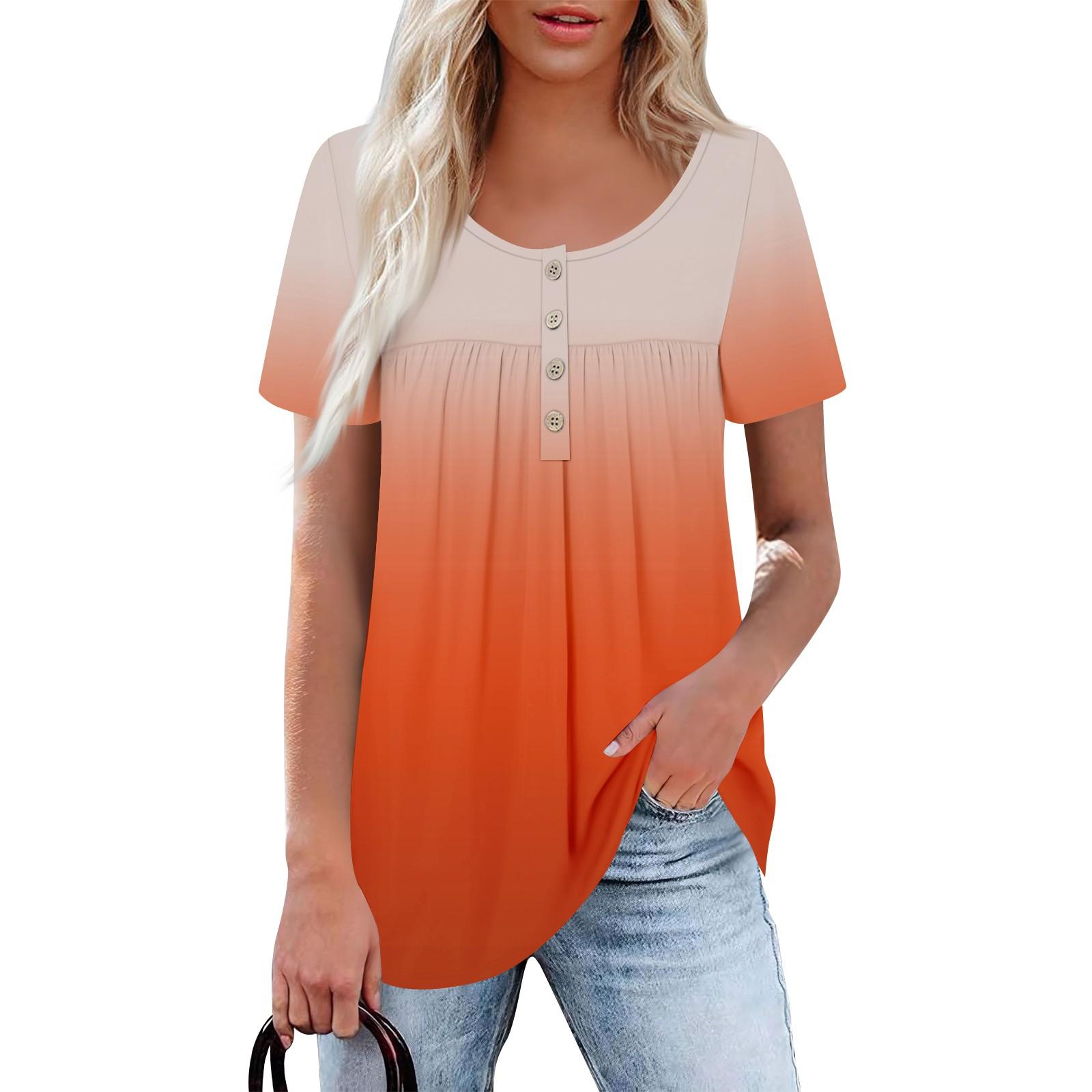 

Жіночий повсякденний однотонний топ із круглим вирізом і короткими рукавами, коміром на ґудзиках і рюшами M
