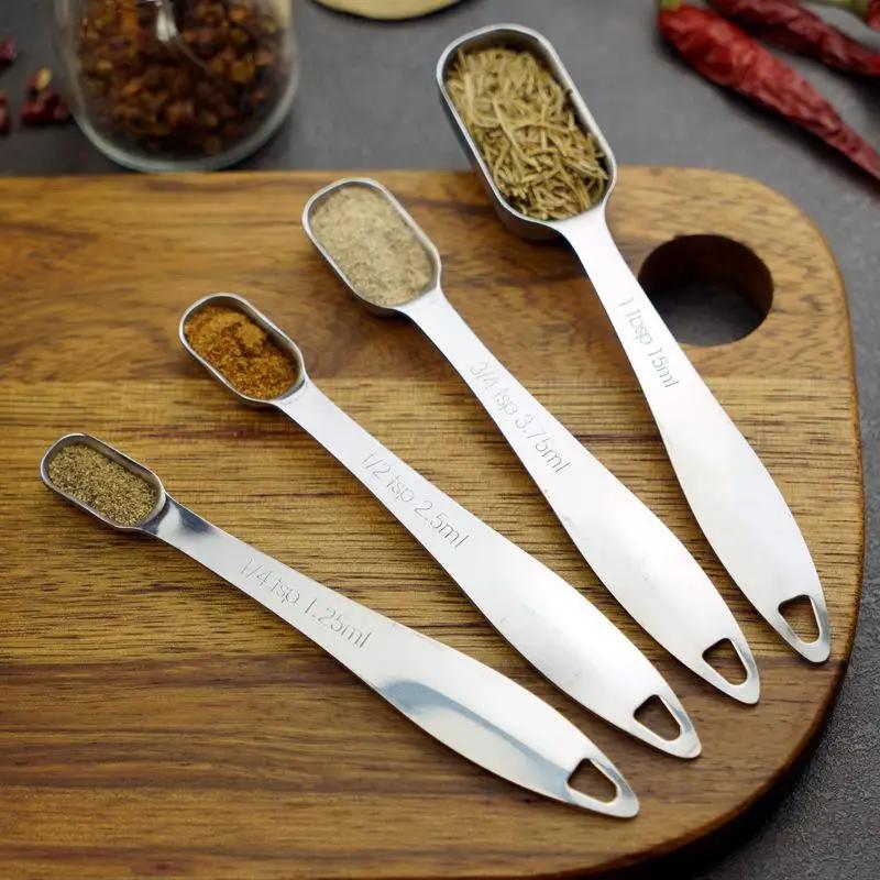 6Pcs Measuring Spoons Set Stainless Steel Teaspoon Coffee Sugar Scoop Powder Spice Seasoning Spoon Kitchen Baking Measuring Tool