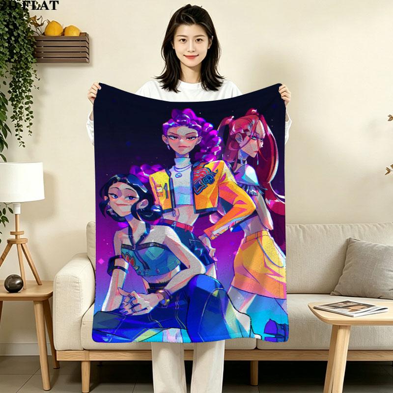 1PC Kpop Demon Hunters Patterned Flannel Blanket Suitable For All Seasons For Home Decor Warmth And Comfort Gifts Holiday Present